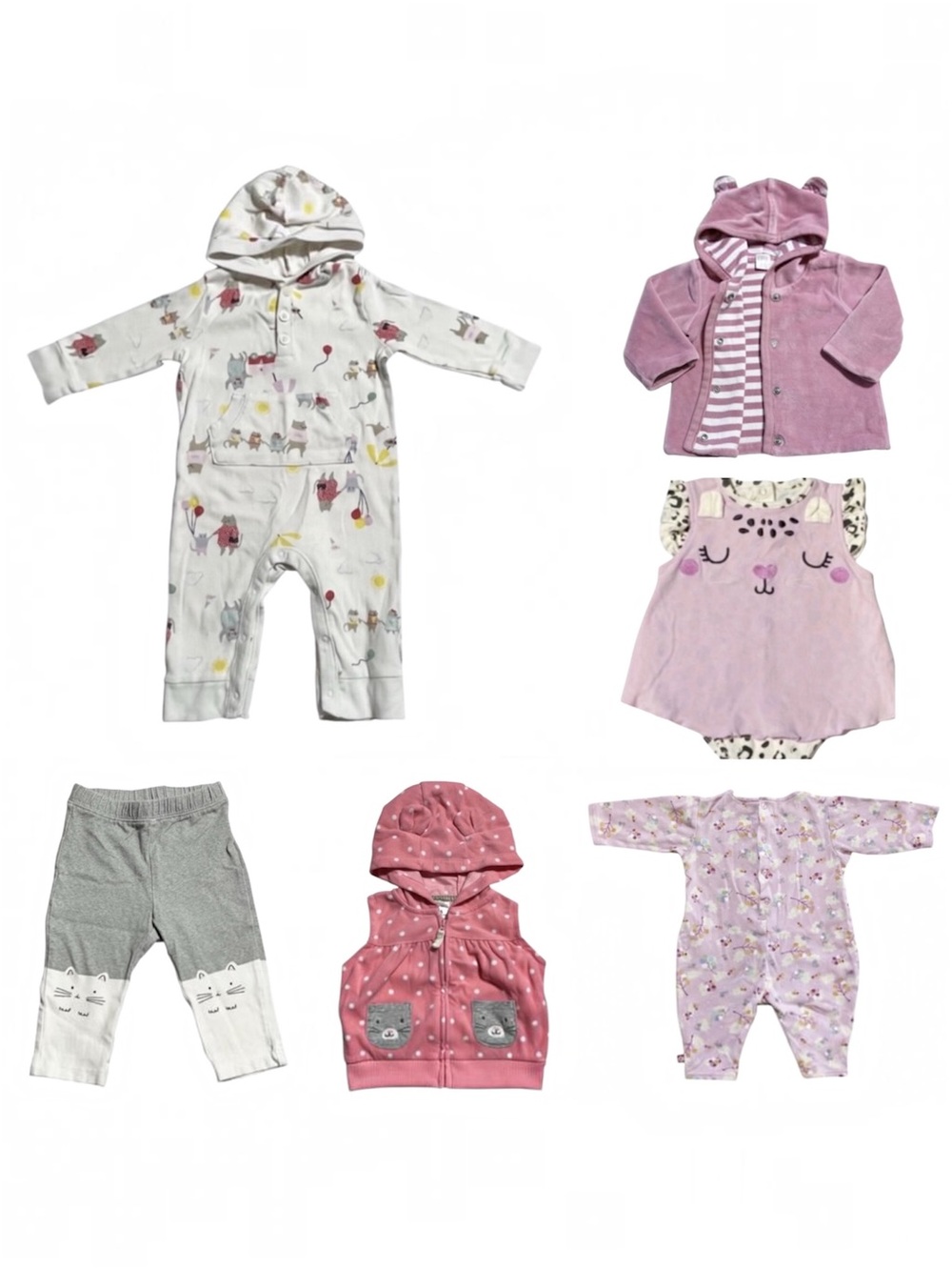 Mixed brand Baby girl 6 piece cat/kitty bundle 0-6 months